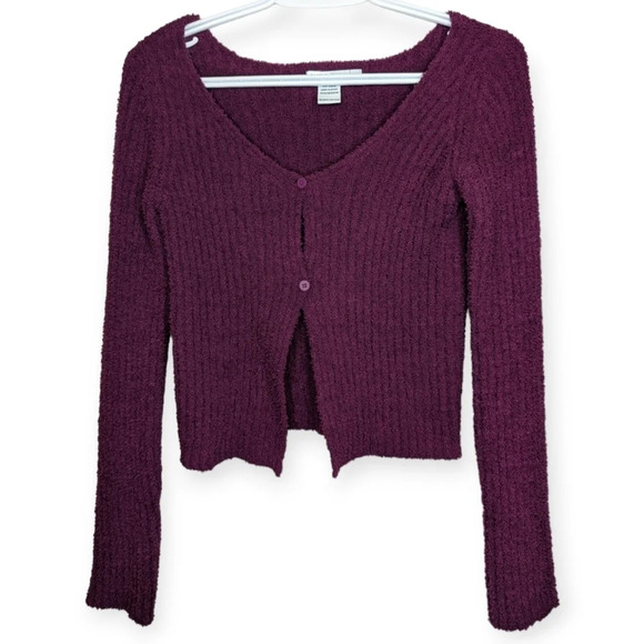 Ella & Emma Plum Purple Cropped 2 Button V Neck  Baby Cardigan Women Small Y2K - Picture 1 of 8